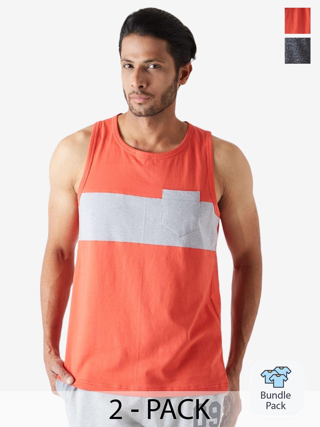 metronaut pack of 2 colourblocked sleeveless pure cotton t-shirt