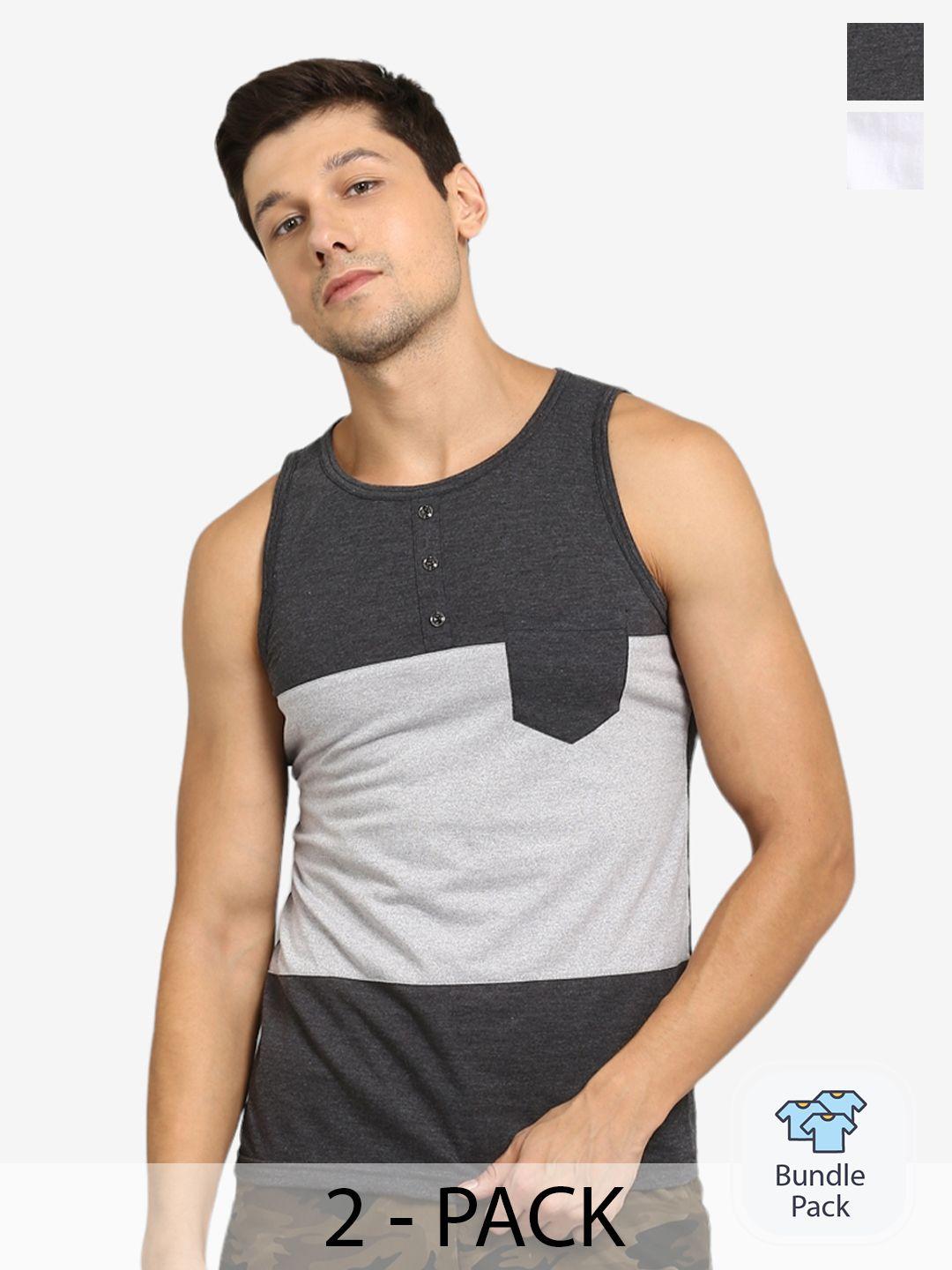 metronaut pack of 2 colourblocked sleeveless pure cotton t-shirt