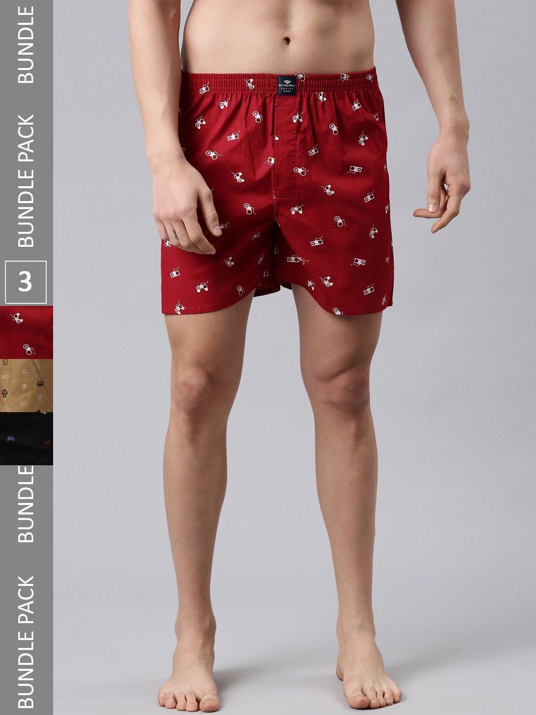 metronaut pack of 3 printed  pure cotton boxers mb3p055