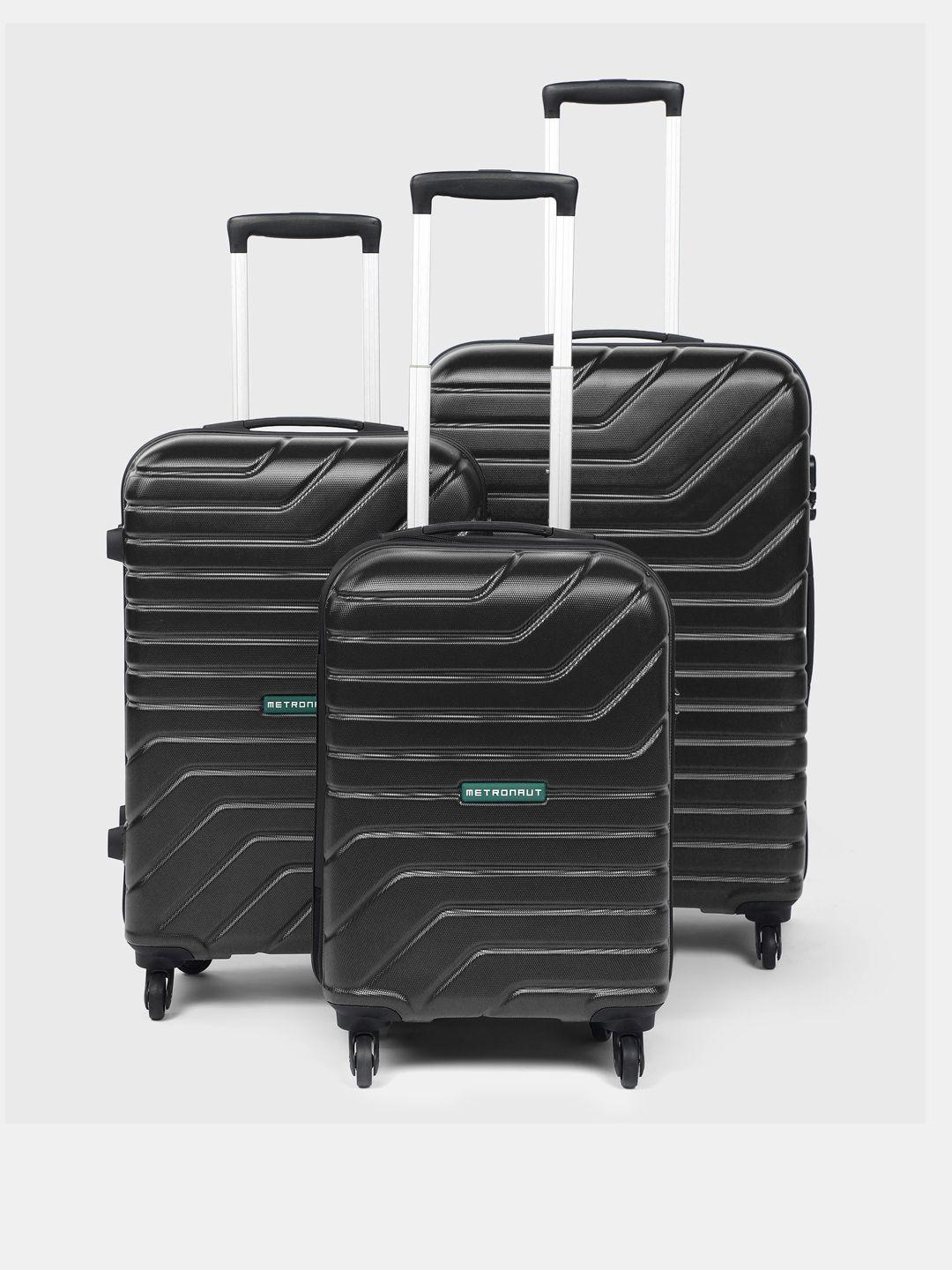 metronaut set of 3 textured hard trolley suitcases - cabin, medium & large