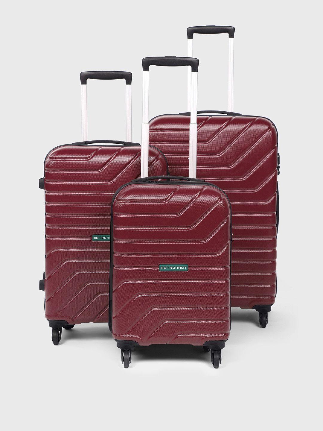 metronaut set of 3 textured hard trolley suitcases - cabin, medium & large