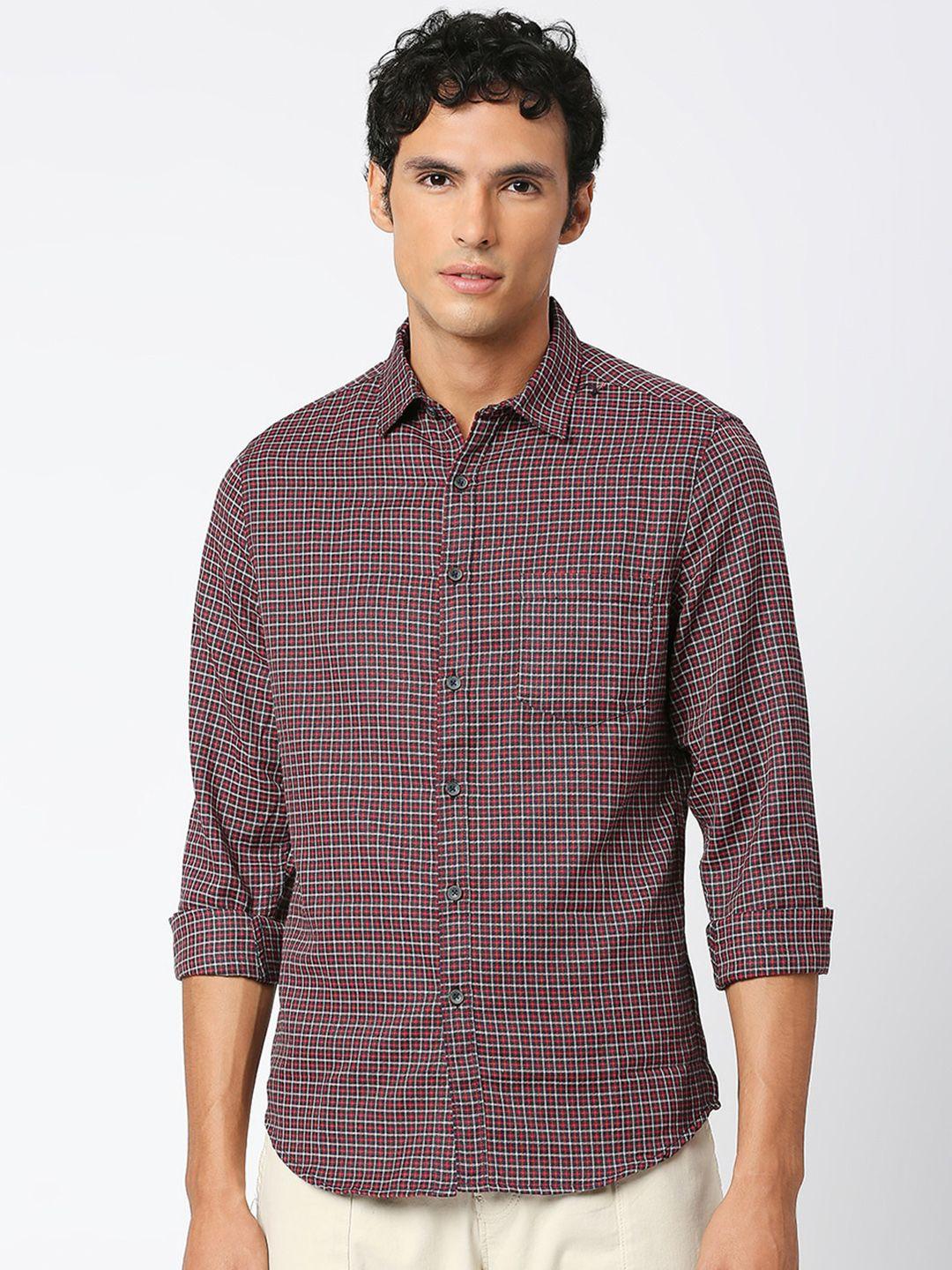 metronaut slim fit checked cotton casual shirt