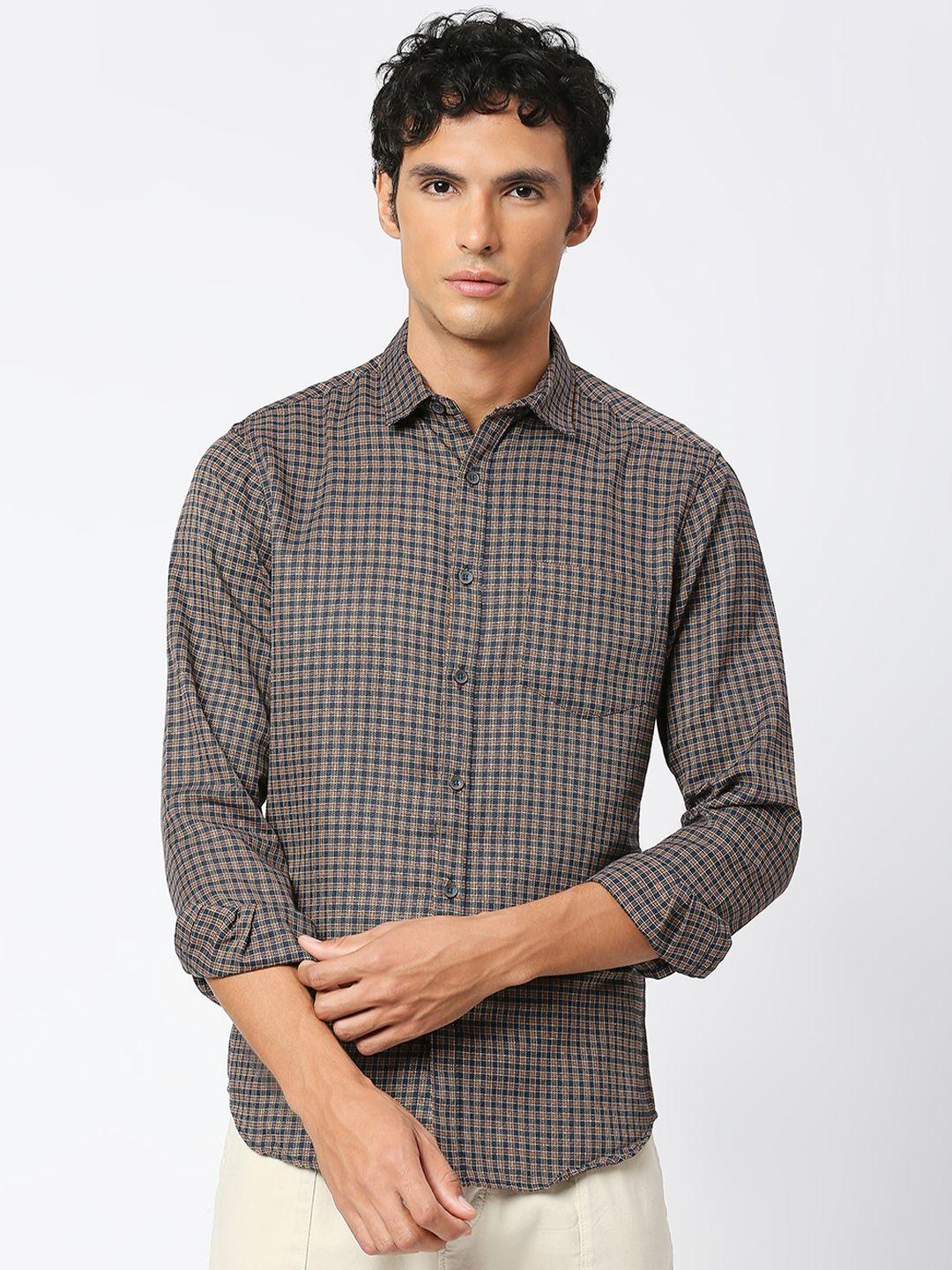 metronaut slim fit opaque checked cotton casual shirt