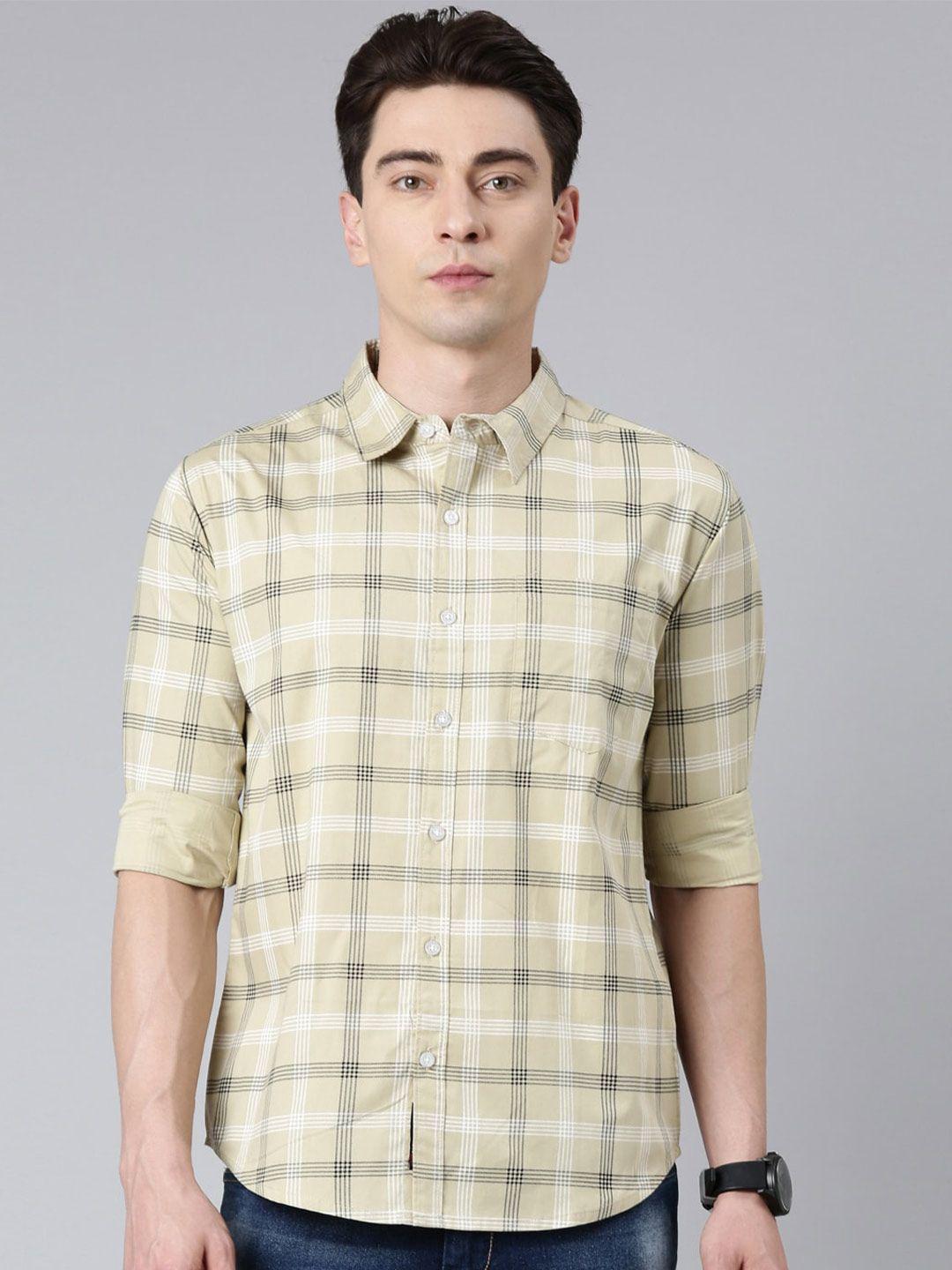 metronaut slim fit tartan checked casual cotton shirt