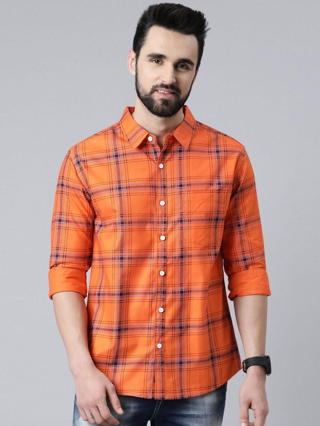 metronaut slim fit tartan checks checked cotton casual shirt