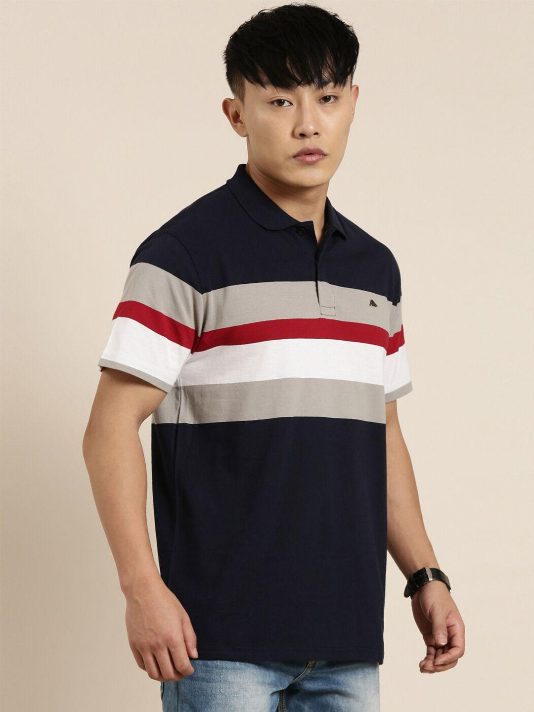 metronaut striped polo collar cotton t-shirt