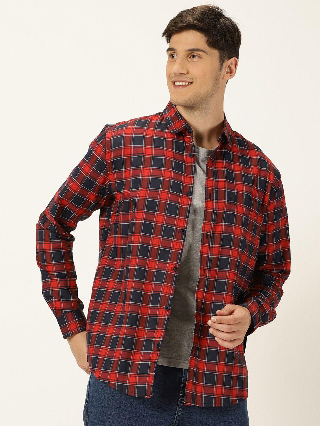 metronaut tartan checked classic slim fit opaque casual shirt