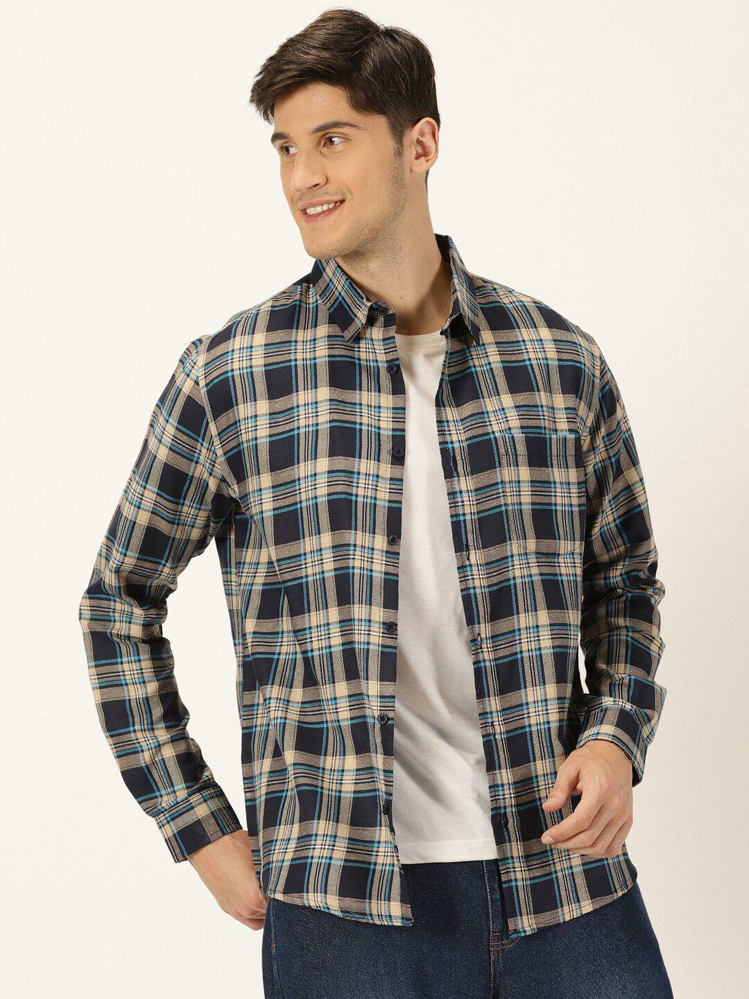 metronaut tartan checked classic slim fit opaque casual shirt