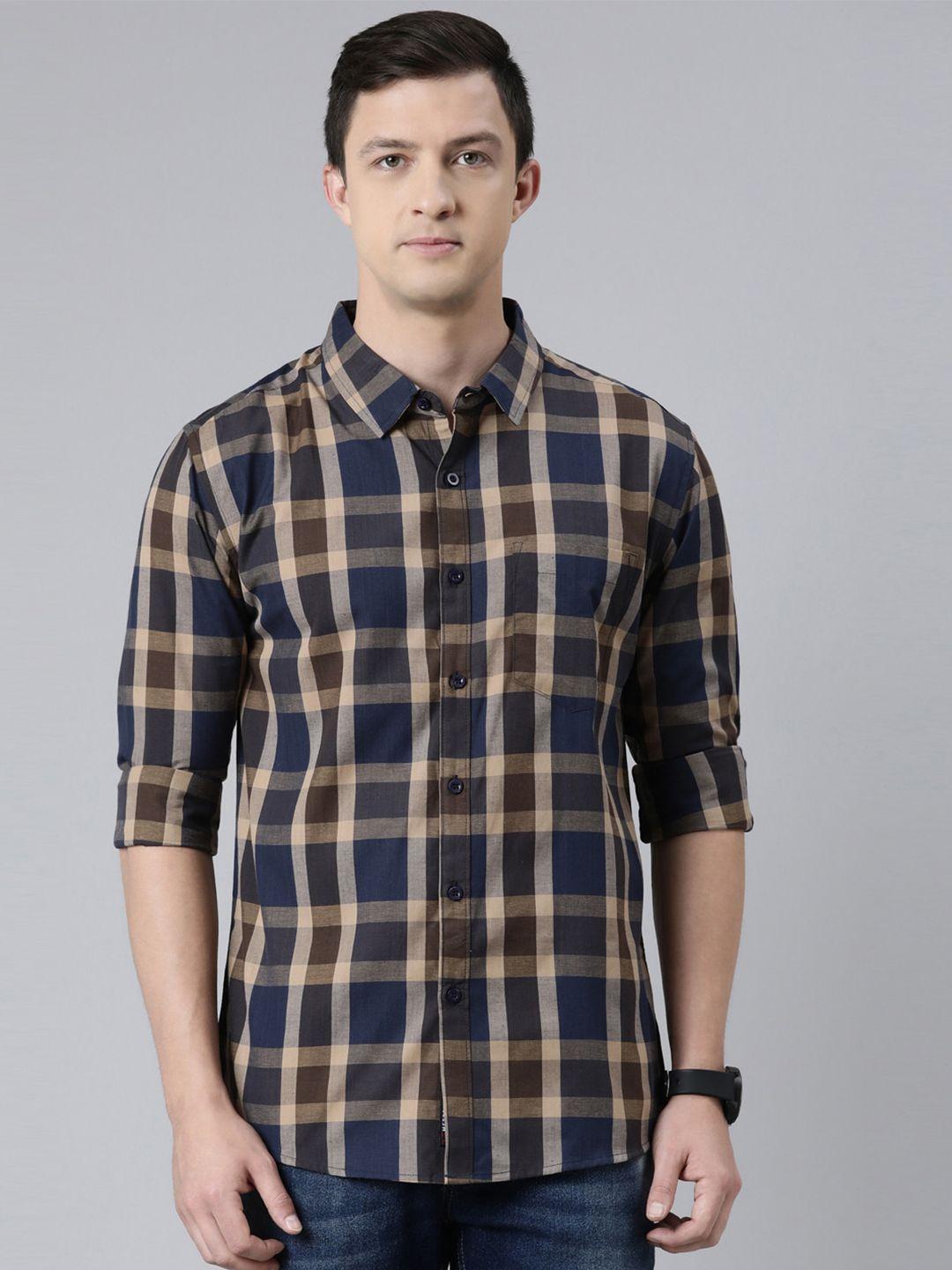 metronaut tartan checked spread collar cotton shirt