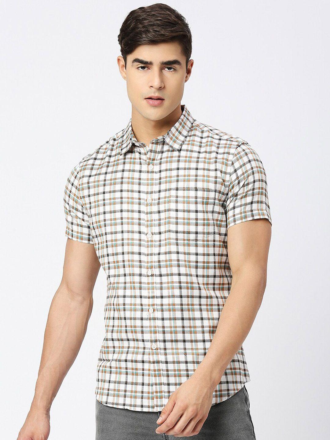 metronaut tartan checks classic slim-fit cotton casual shirt