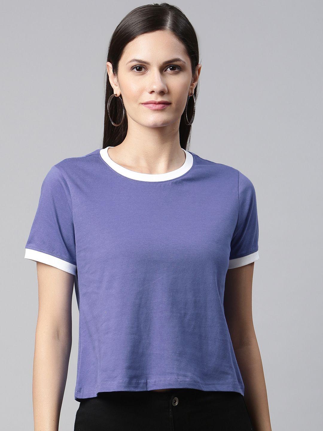 metronaut women lavender pure cotton t-shirt