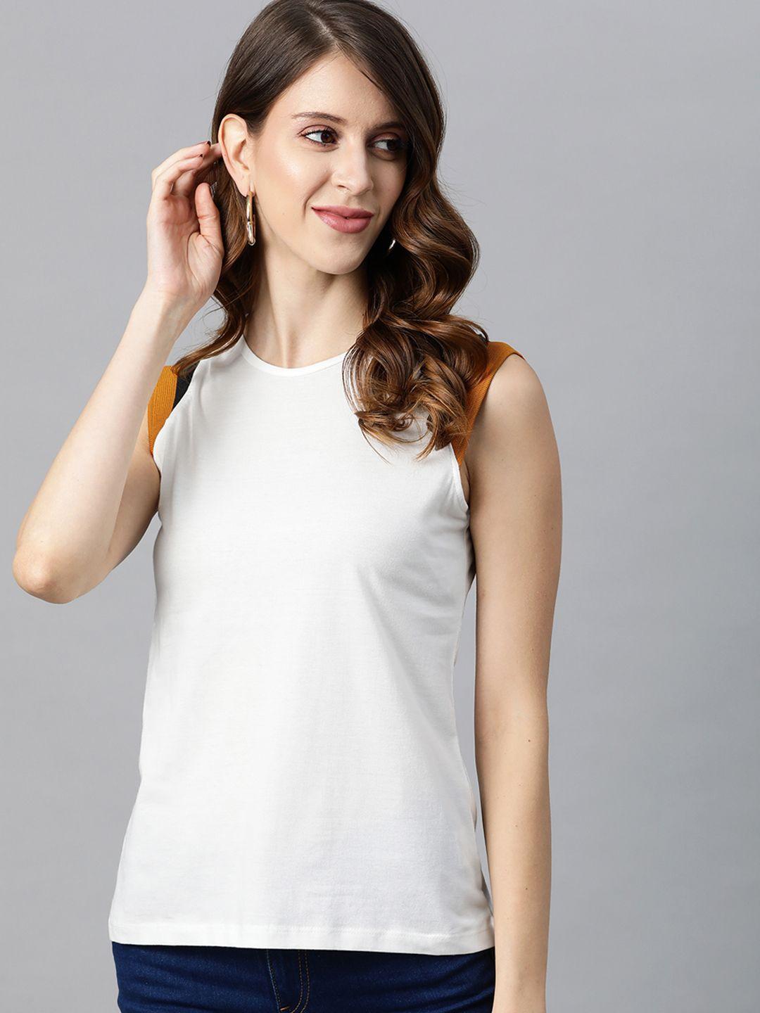 metronaut women white solid t-shirt