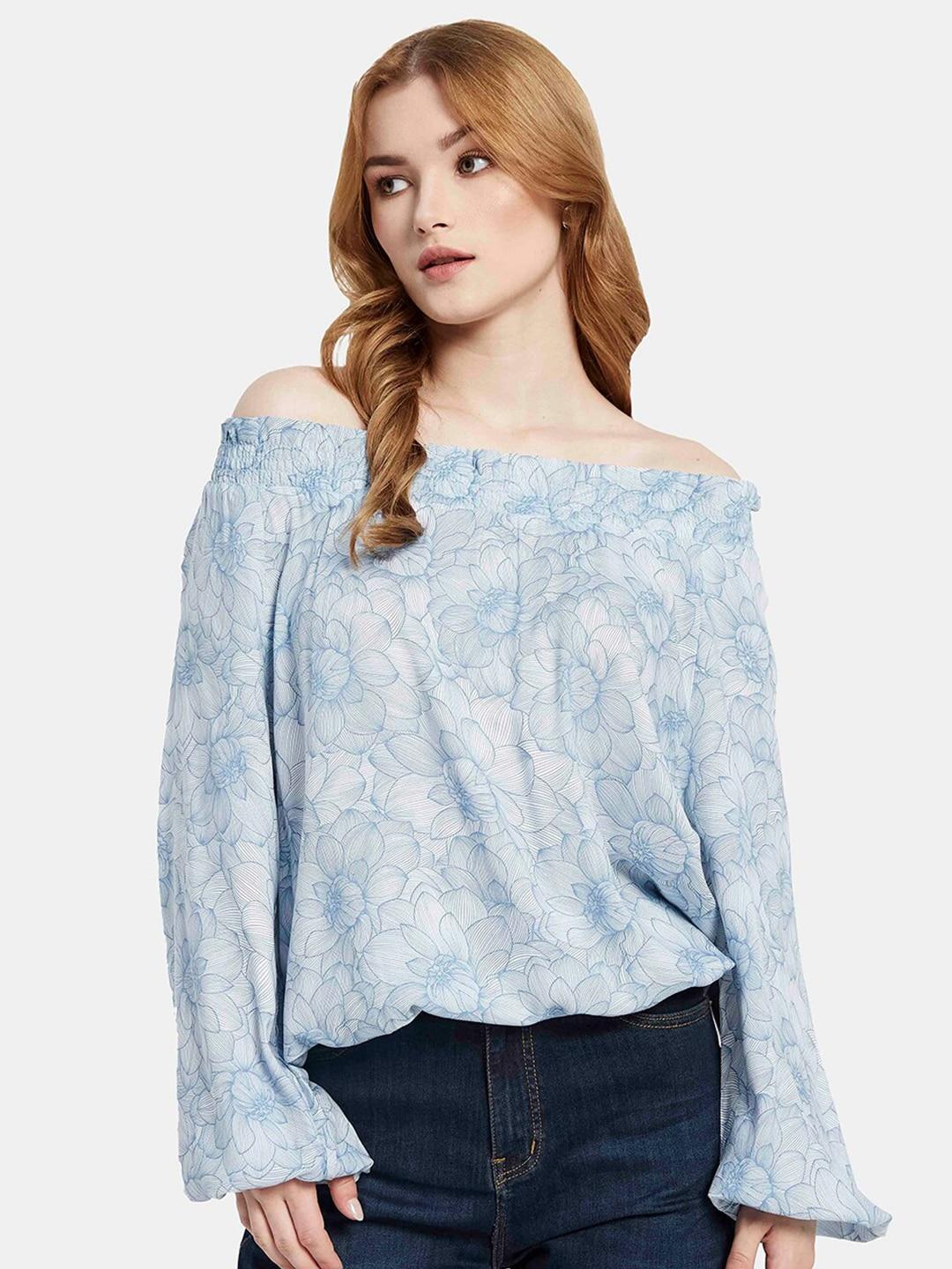 mettle floral printed off shoulder cotton bardot top