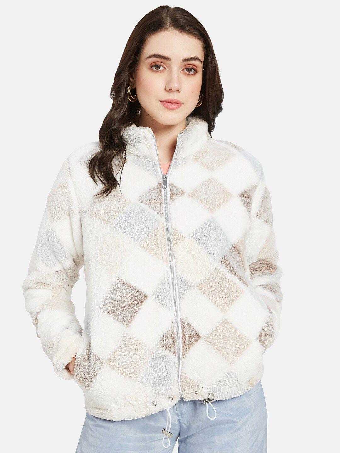 mettle geometric self designed mock collar fleece sweatshirt