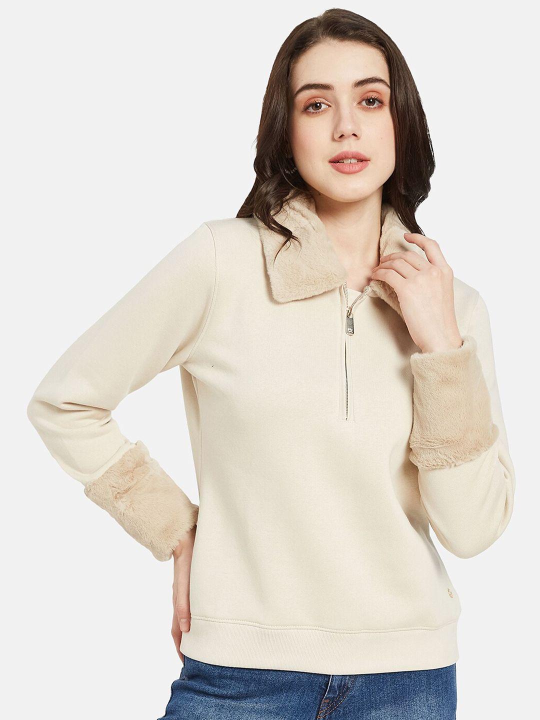 mettle spread collar half zipper closure fleece pullover sweatshirt