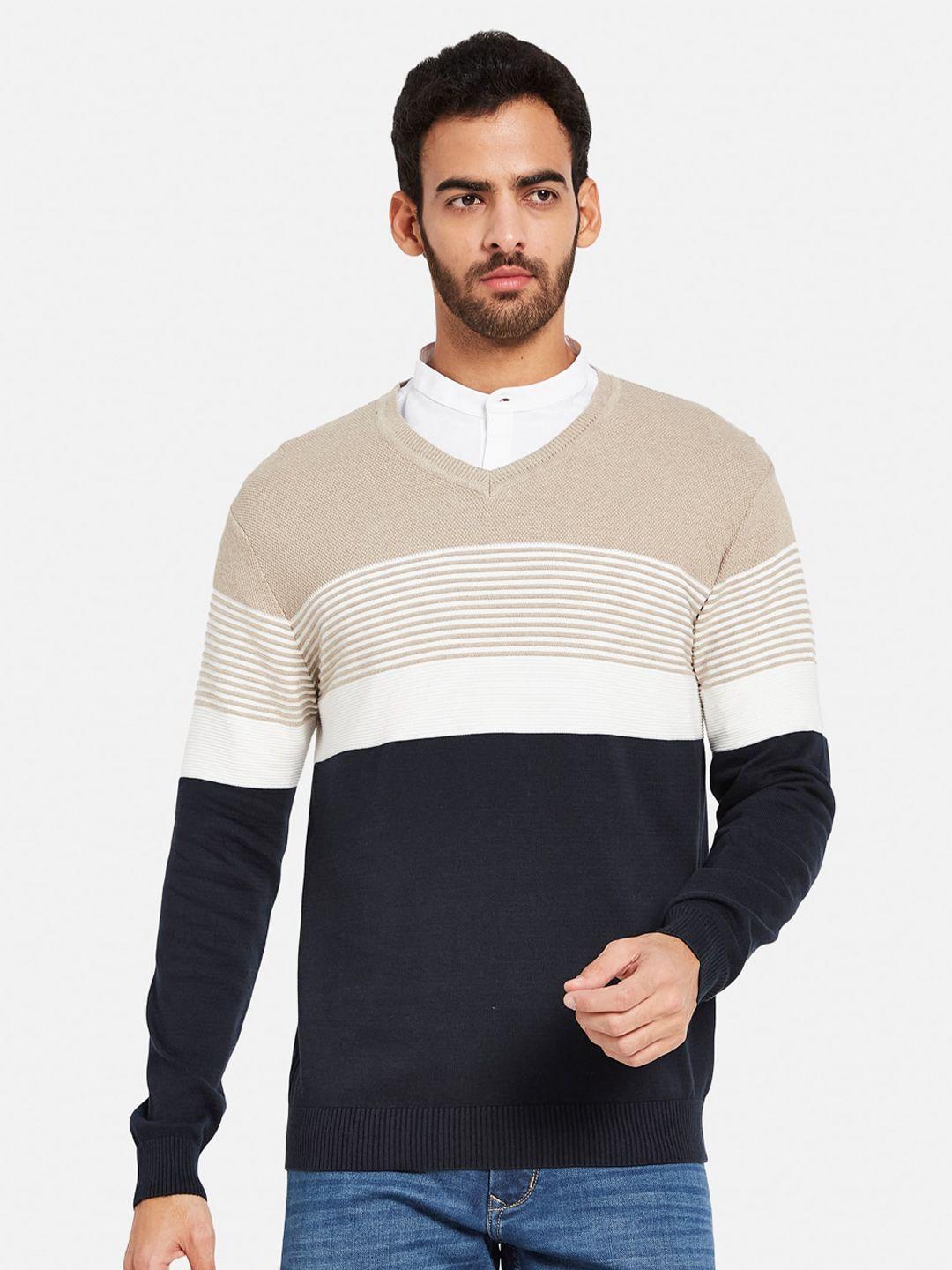 mettle striped v-neck cotton pullover