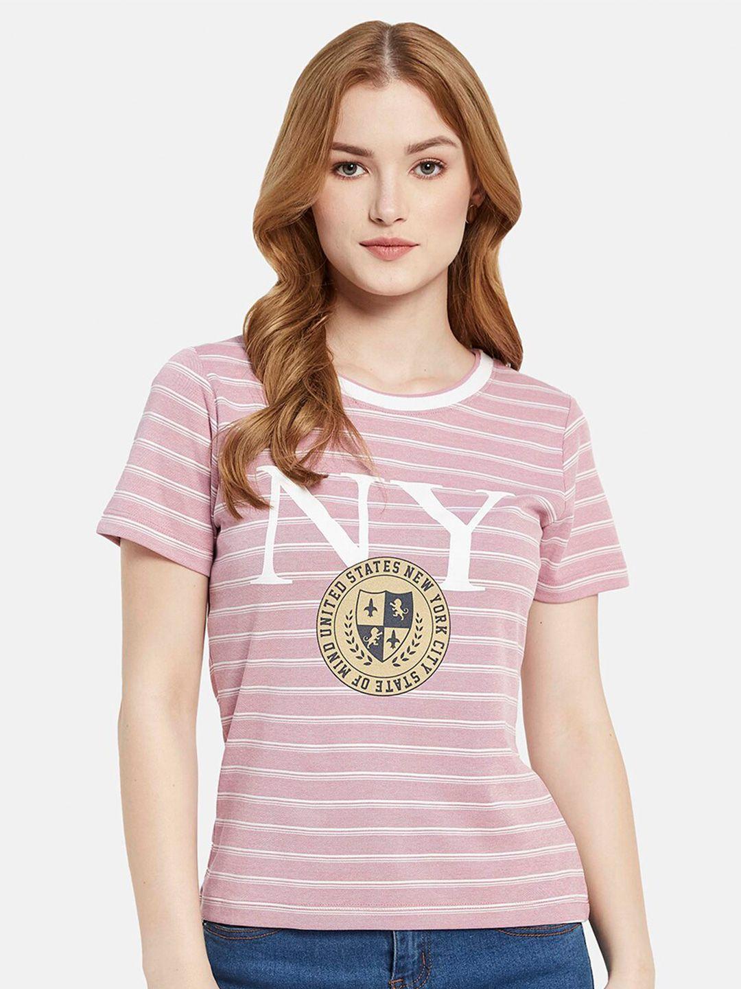 mettle women striped cotton regular fit t-shirt