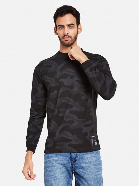 mettle black cotton regular fit camouflage t-shirt