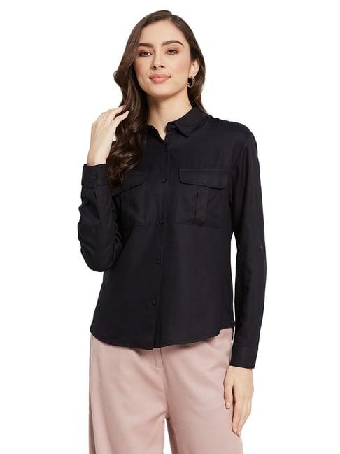 mettle black cotton regular fit shirt