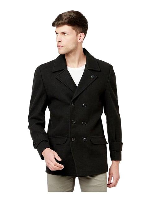 mettle black full sleeves notched lapel coat