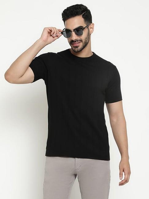 mettle black regular fit striped crew t-shirt