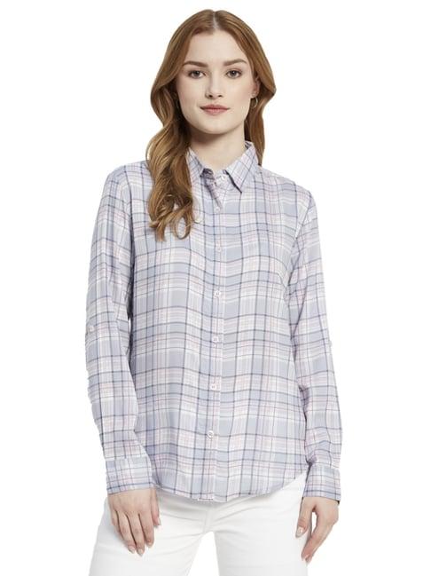 mettle blue cotton chequered shirt