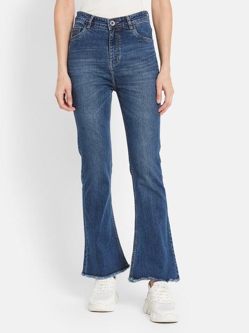 mettle blue cotton mid rise bootcut jeans