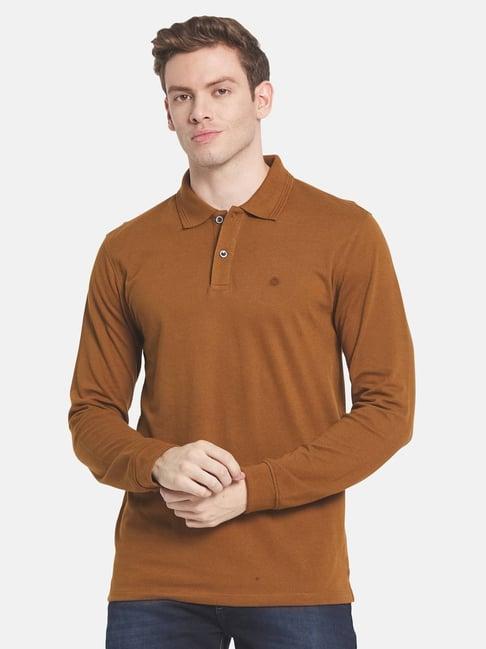 mettle brown cotton regular fit polo t-shirt