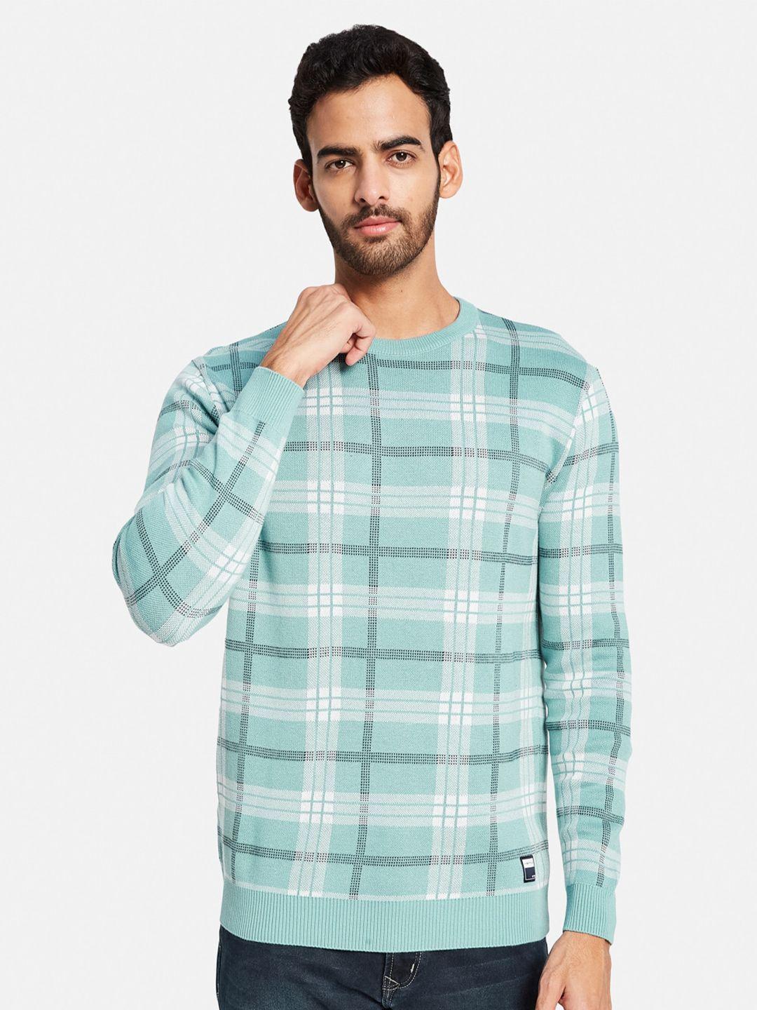 mettle cotton checked round neck pullover