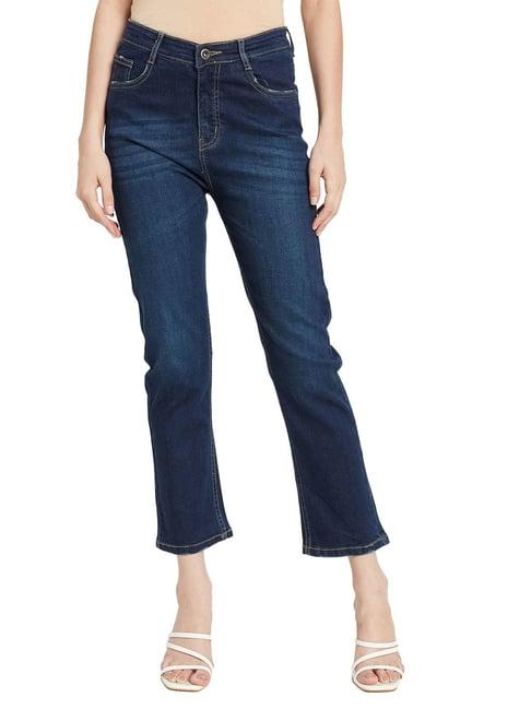 mettle dark blue cotton regular fit mid rise jeans