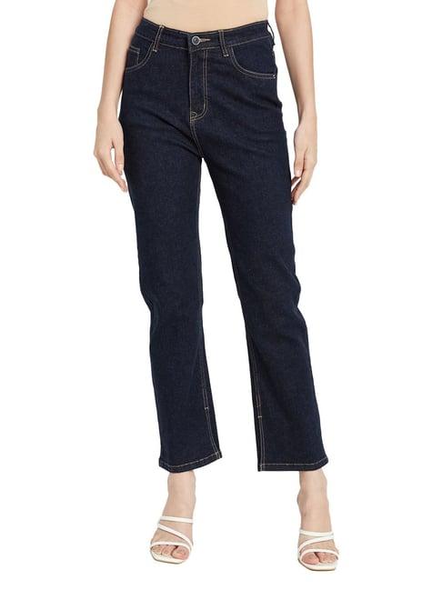 mettle dark blue cotton regular fit mid rise jeans