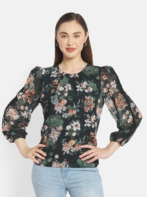 mettle dark green floral print top