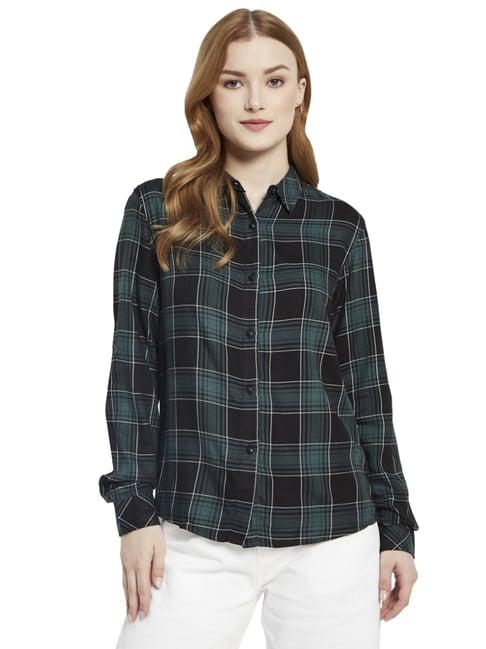 mettle green & black cotton chequered shirt