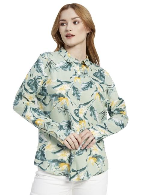 mettle green cotton floral print shirt