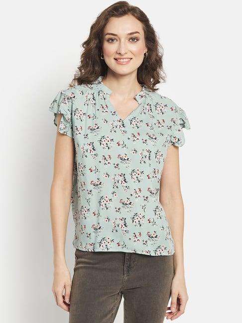 mettle green cotton printed top