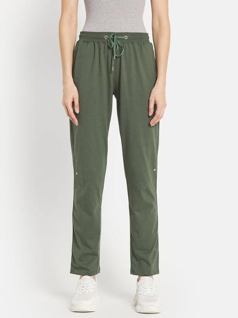 mettle green cotton regular fit track pants