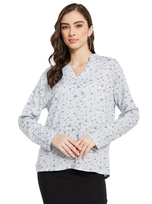 mettle grey cotton floral print top