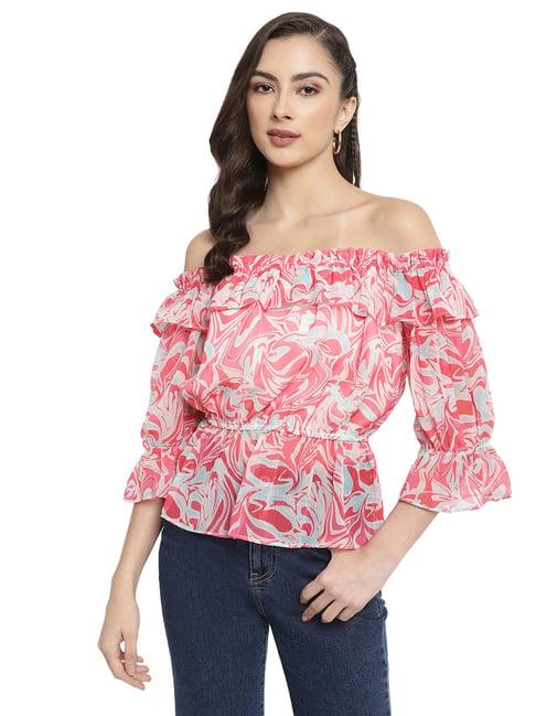 mettle hot pink cotton printed peplum top