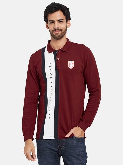 mettle maroon regular fit polo t-shirt