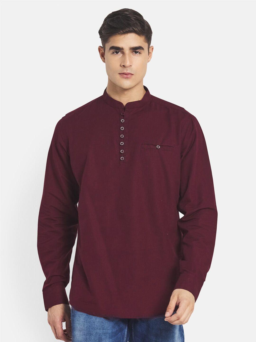 mettle men maroon solid cotton casual shirt