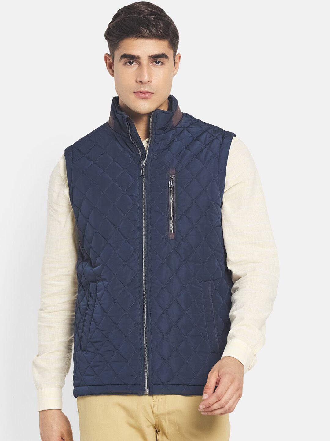 mettle men navy blue solid quilted jacket