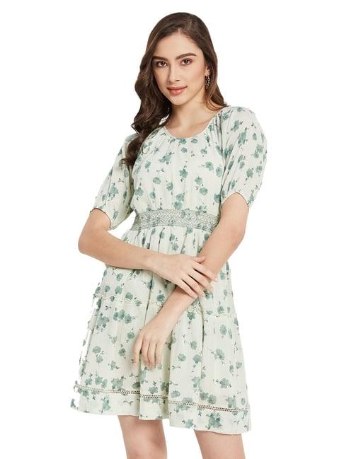 mettle mint cotton floral print fit & flare dress