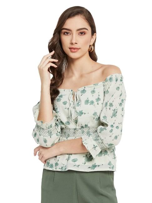 mettle mint cotton floral print top