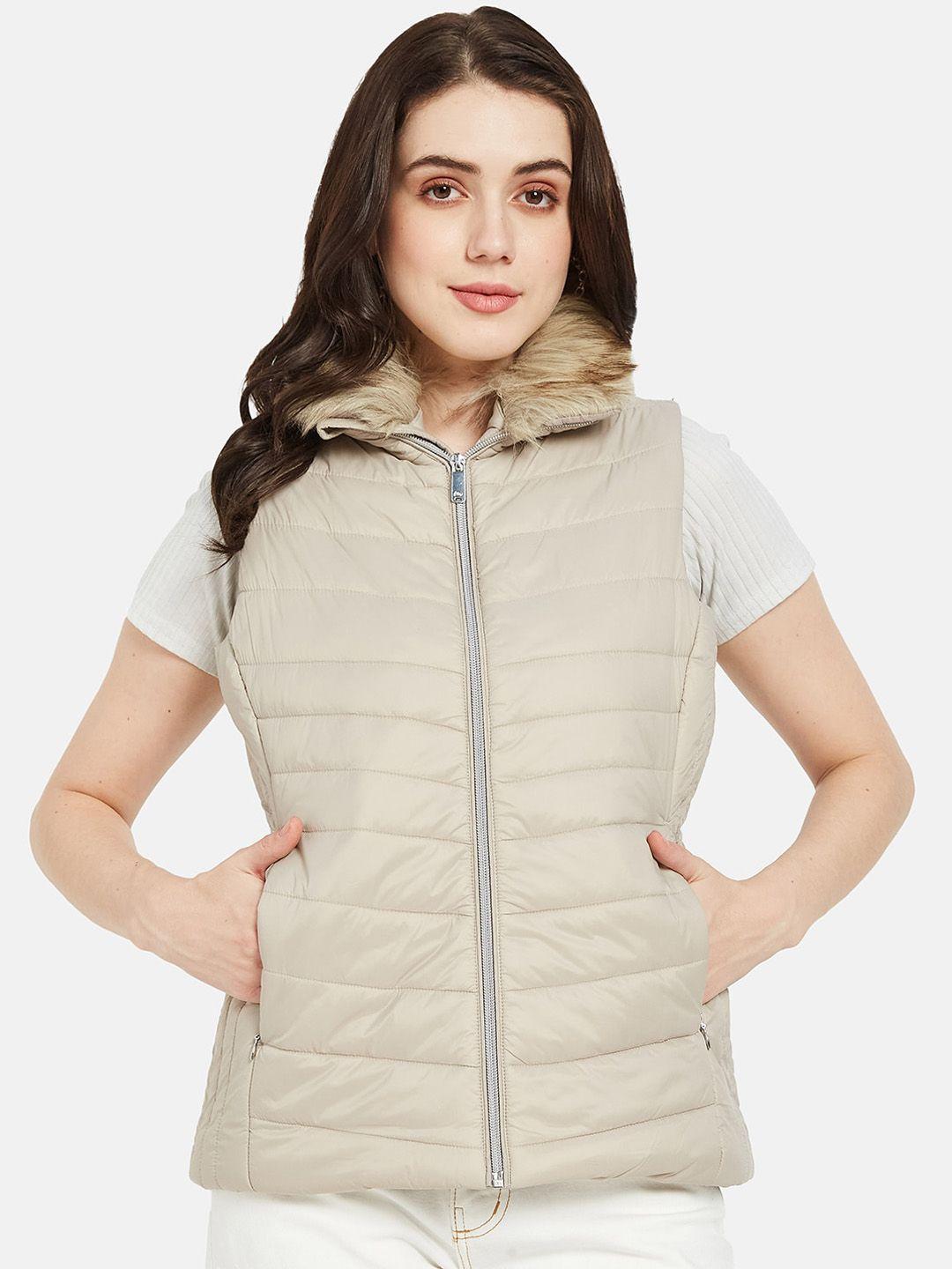 mettle mock collar faux fur trim padded jacket