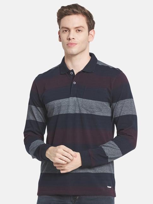 mettle multi cotton regular fit striped polo t-shirt