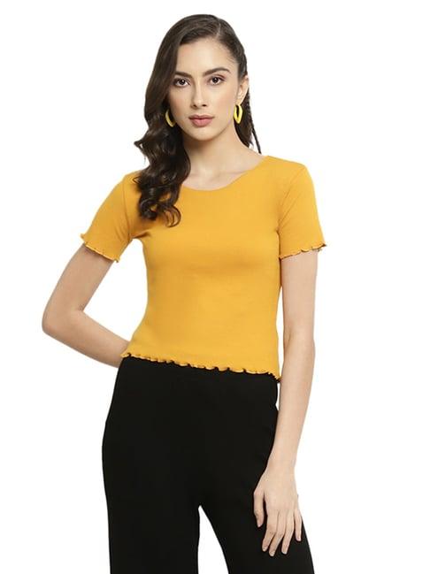 mettle mustard cotton crop top