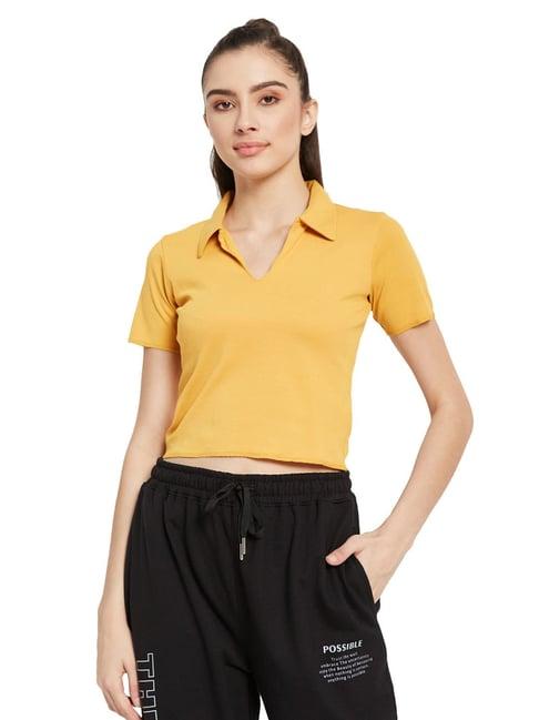 mettle mustard cotton regular fit crop top