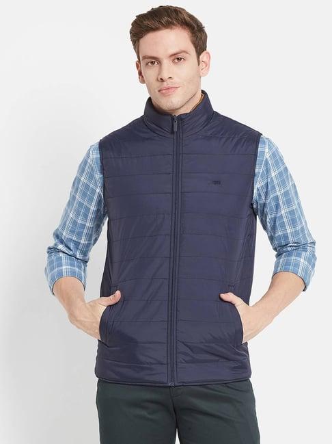 mettle navy regular fit quilted quilted jacket