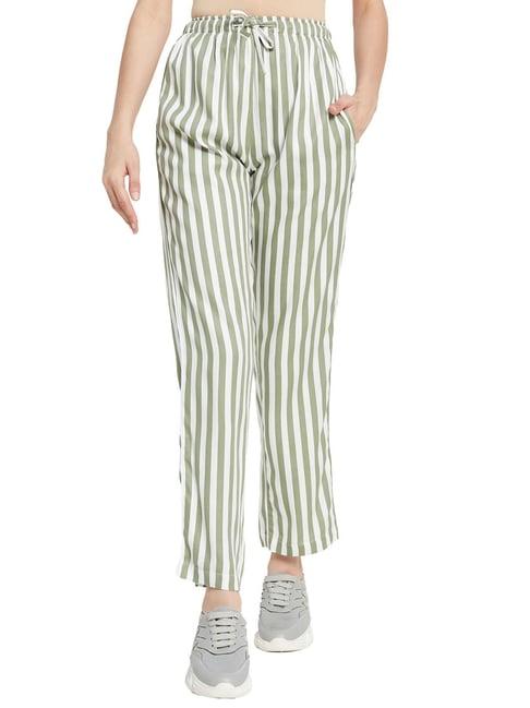 mettle olive & white cotton striped trackpants