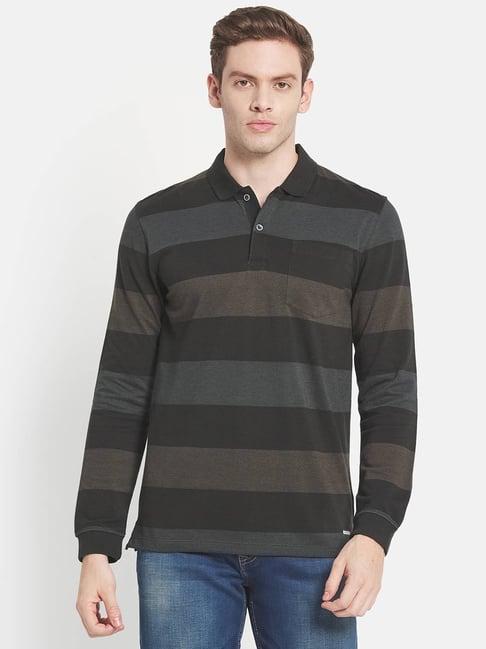 mettle olive cotton regular fit striped polo t-shirt